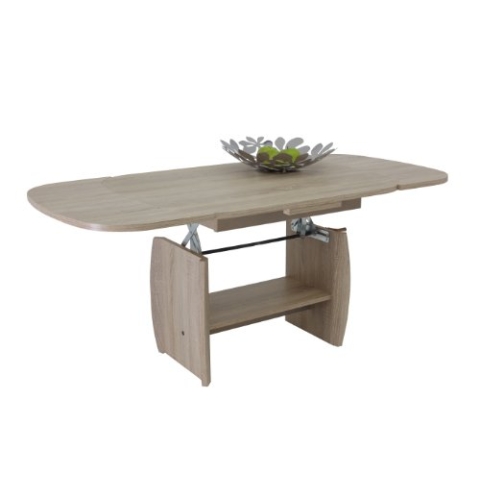 Hela Tische, Funktionscouchtisch Michael, Holzoptik melaminbeschichtet, Dekor Sonoma Eiche, ausziehbar 90-142cm, höhenverstellbar mit Kurbel 52-62cm