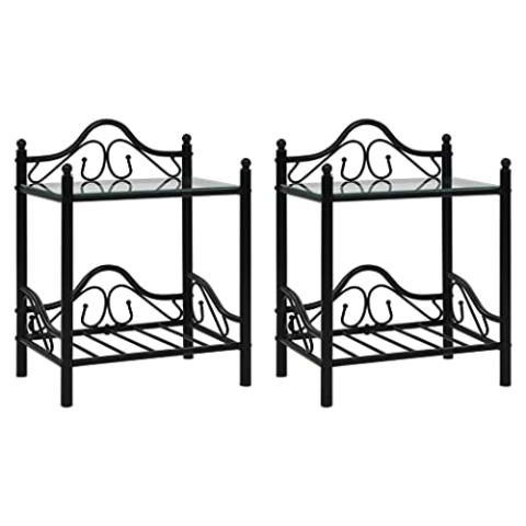 vidaXL 2X Nachttisch Stahl Hartglas Schwarz Nachtschrank Nachtkonsole Kommode