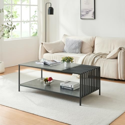 [en.casa] Couchtisch Pärghos Wohnzimmertisch 120 x 60 x 45 cm rechteckig Sofatisch mit Ablage Metallgestell Kaffeetisch Schwarz/Betonoptik