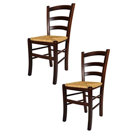 t m c s Tommychairs - 2er Set Stühle Venezia für Küche und Esszimmer, Robuste Struktur aus lackiertem Buchenholz im Farbton Dunkles Nussbraun und Sitzfläche aus Stroh