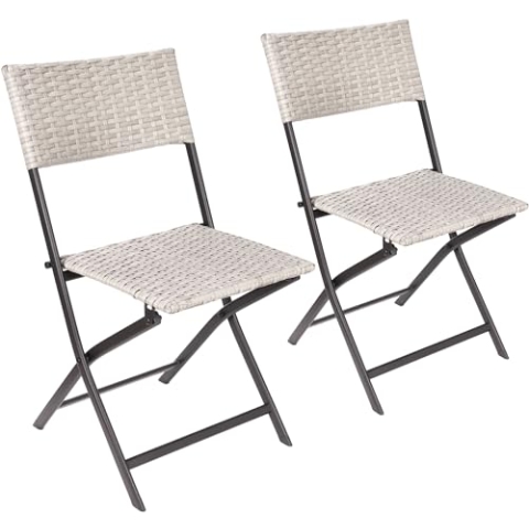 BRUBAKER 2er Set Gartenstuhl Lugano - Polyrattan Klappstuhl wetterfest und robust - Balkonstuhl klappbar - Campingstuhl für Garten Balkon Terrasse - Camping Stuhl - Grau/Beige