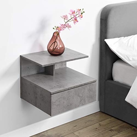 [en.casa] Wandregal Amberg mit Schublade Schweberegal Nachttisch hängende Nachtkommode 40 x 35 x 31 cm Beton-Optik