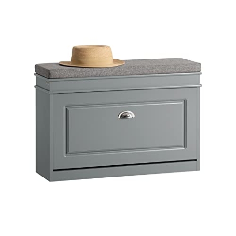SoBuy FSR82-L-HG Schuhkipper Schuhschrank mit Klappe Schuhbank mit Sitzkissen Schuhkommode Sitzbank Hellgrau BHT ca.: 75x51x24cm