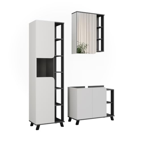 Vicco Badmöbel-Set Karen, Anthrazit/Weiß, 3 Teile