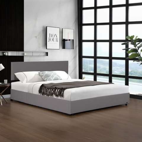 Corium Polsterbett Juva Bettgestell mit aufklappbarem Lattenrost Bettrahmen Cord Schlafzimmer 160x200 cm Grau