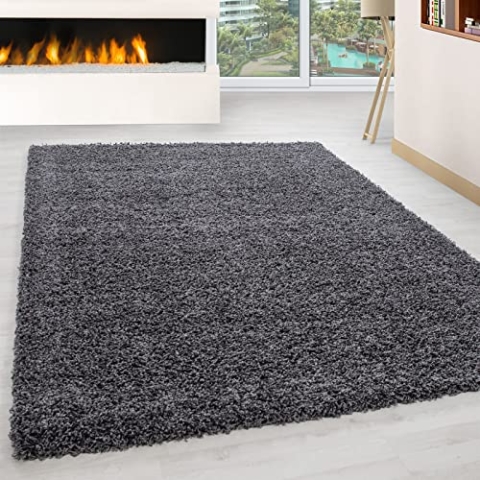 Ayyildiz Teppich-Hochflor Shaggy Teppich Unicolor einfarbig Wohnzimmer Flauschig, Polypropylen, Grau, 100 X 200