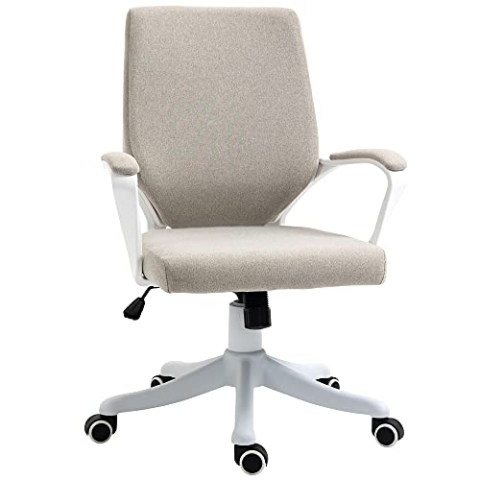 Vinsetto Bürostuhl Schreibtischstuhl Home-Office-Stuhl mit Wippenfunktion Rückenlehne höhenverstellbarer dick gepolstert ergonomisch 360°-Drehräder Polyester Nylon PP Beige+Weiß 62x69x92-100 cm