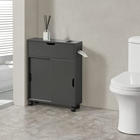 [en.casa] Nischenschrank Kempele 67x52x17 cm Badezimmerschrank Toilettenschrank Regal 52 cm breit Schiebeschrank Bad Dunkelgrau