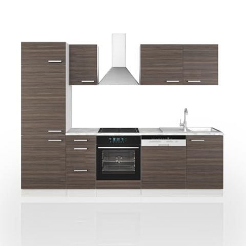 Vicco Küchenzeile Optima, Küchenblock, Edelgrau/Weiß, 270 cm ohne Arbeitsplatte