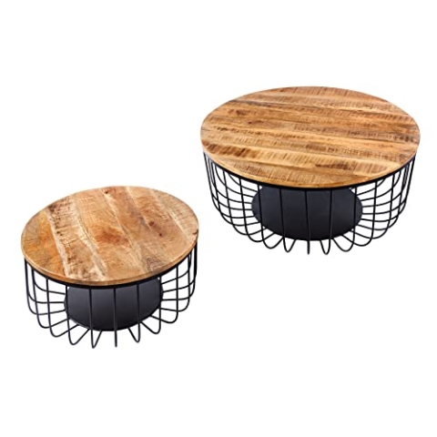 riess-ambiente.de Handgearbeitetes 2er Couchtisch Set Storage 77cm Natur Mango Aufbewahrungskorb | Einzigartiger Beistelltisch für Wohnzimmer