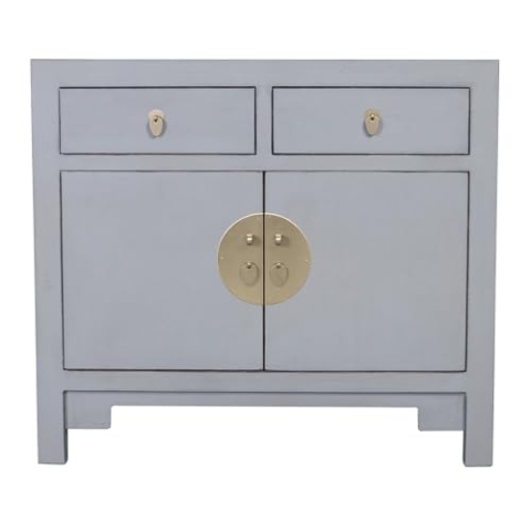 Fine Asianliving Chinesischer Schrank Pastellgrau - Orientique Kollektion B90xT40xH80cm China Chinesischer Schrank Chinesischer Hochzeitsschrank Orientalische Möbel Asiatische
