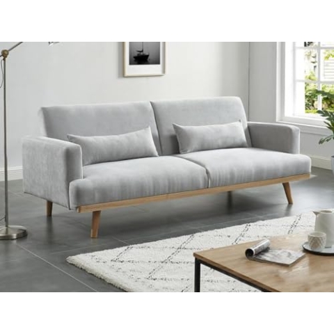 Vente-unique-Schlafsofa Klappsofa 3-Sitzer - Stoff - Hellgrau - ESME