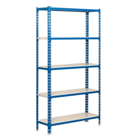 Simonrack Schwerlastregal, Lagerregal, 180x90x30 cm, Metallregal, Kellerregal, Biegestelle 180 kg, 5 Fachböden, Blau/Weiss - Simonclick