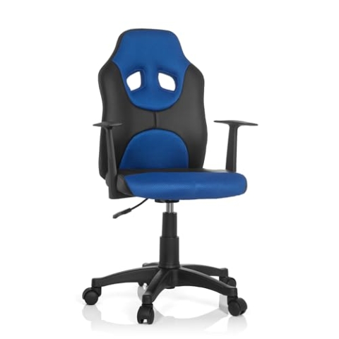 hjh OFFICE 670800 Kinder-Drehstuhl Kid Game AL Kunstleder Schwarz/Blau höhenverstellbarer Kinderschreibtischstuhl mit Armlehnen