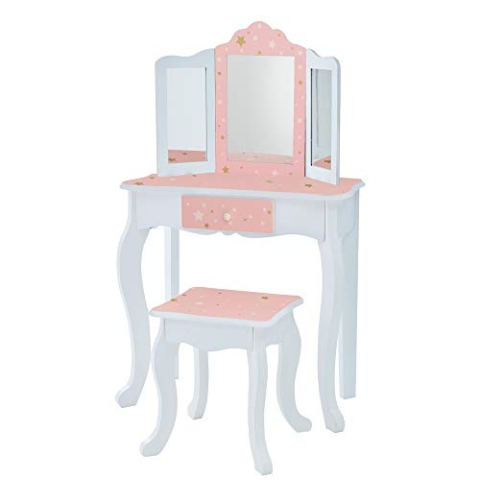 Teamson Kids Childrens Rosa Holz-Schminktisch und Hocker Spiegel TD-11670K