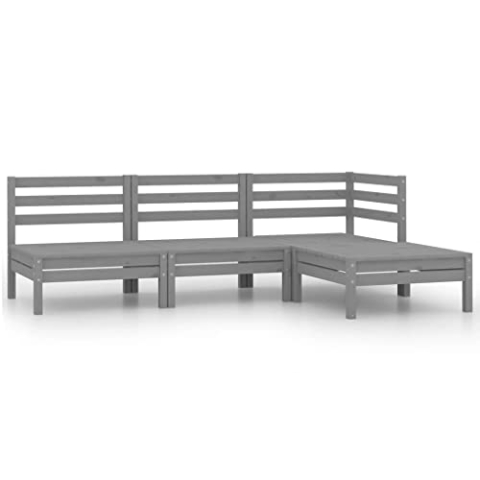 vidaXL Garten Lounge Set 4-TLG., Gartenmöbel Set Sitzgruppe für Garten Terrasse Balkon, Modular Sofa Garnitur Loungemöbel, Massivholz Kiefer Grau