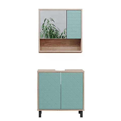 Vicco Badmöbel-Set Agasta, Badezimmerschrank-Set, Mintgrün/Sonoma, 2 Teile