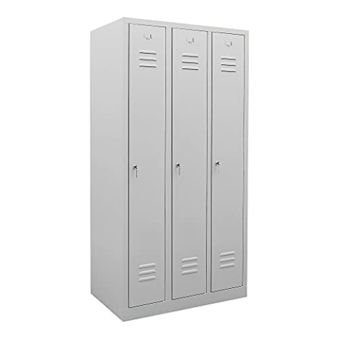 STIER Garderobenspind, 3 Abteile, 1800x870x500mm, lichtgrau, 1 Regalboden, 1 Kleiderstange, abschließbar