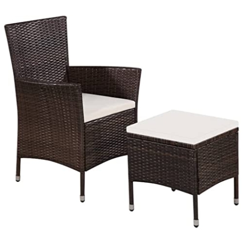 vidaXL Gartenstuhl mit Hocker Poly Rattan Braun Balkonstuhl Gartensessel Stuhl