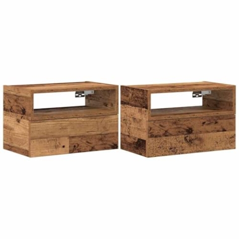 vidaXL Wand-Nachttische 2 STK. Altholz-Optik 45x26x28,5 cm, schwebender Nachttisch, Nachttisch, Nachtschrank, Wand-Nachtschrank, Wandschrank