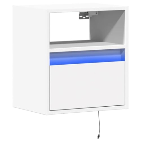 vidaXL Wand Nachttisch, Nachtschrank mit LED-Leuchten Wandmontage, Nachtkommode mit Stauraum Hängend, Nachtkonsole Wandschrank für Schlafzimmer, Weiß