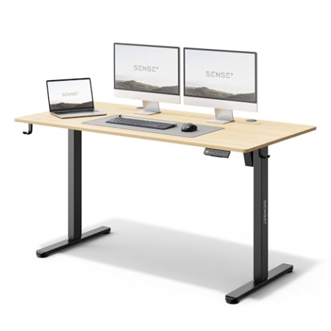 SENSE7 Höhenverstellbarer Schreibtisch elektrisch NOJO, Standing Desk 140x70, PC Tisch mit Memory, Stehschreibtisch mit Kabel Tray, Gaming Tisch mit Haken, geräuscharme Höhenverstellung, Black-Pine