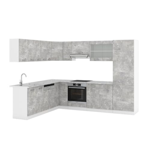Vicco Eckküche R-Line, Küchenzeile in L-Form, Beton/Weiß, 227 x 287 cm ohne Arbeitsplatte