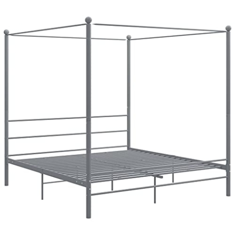 vidaXL Himmelbett Metallbett Bett Doppelbett Bettrahmen Bettgestell Lattenrost Schlafzimmermöbel Schlafzimmerbett Grau Metall 200x200cm
