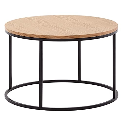 Wohnling Couchtisch 70x70x45 cm Sofatisch Holz/Metall Wohnzimmertisch Eiche, Design Stubentisch Modern Rund, Holztisch Kaffeetisch, Tisch Wohnzimmer
