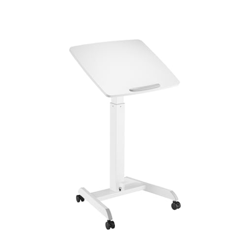Worktrainer - Mobispot Weiß - Höhe 76-113 cm - Breite 60 cm - Kleiner Gasfeder Bedienung - Höhenverstellbarer Schreibtisch auf Rollen - Stehpult mit Gasfederbedienung