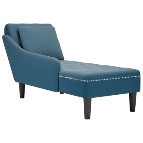 vidaXL Chaiselongue, Indoor Lounge Sofa mit Kissen Rechter Armlehne, Gepolsterte Recamiere für Wohnzimmer Schlafzimmer Büro, Polsterliege, Blau Samt