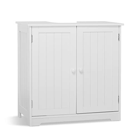 Mondeer Waschbeckenunterschrank,Unterschrank Badezimmerschrank Holz mit Türen 2 Fächer Platzsparend,Freistehend 60 x 30 x 60 cm für Badezimmer Weiß
