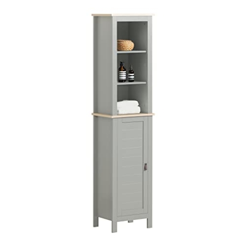 SoBuy BZR68-HG Badezimmer-Hochschrank Badezimmerschrank Badregal Badschrank Badmöbel mit 3 offenen Fächern und 1 Tür Hochschrank für Bad BHT ca: 39x169X30cm