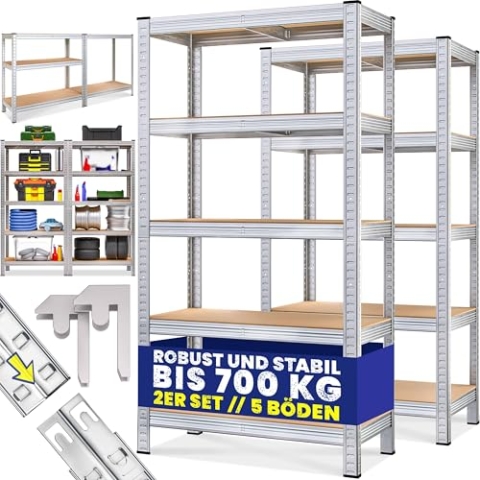 Monzana 2X Schwerlastregal 170x75x30cm 350kg 5 MDF-Platten Regal Lagerregal Kellerregal Steckregal Werkstattregal