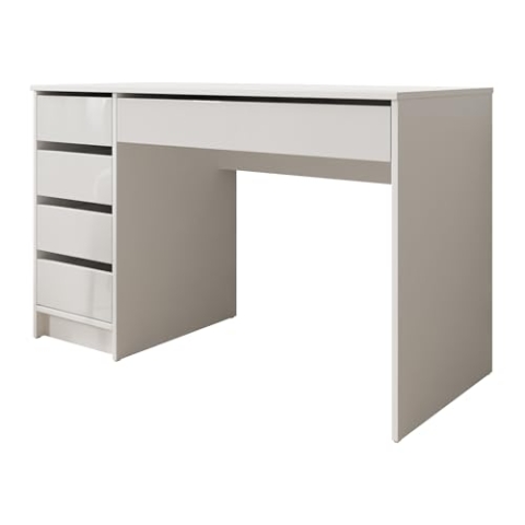 Mirjan24 Schreibtisch Ada, 5 Universale Schubladen Schülerschreibtisch Computertisch Kinderschreibtisch Arbeitstisch PC-Tisch Jugendzimmer Kinderzimmer (Weiß/Weiß Hochglanz)