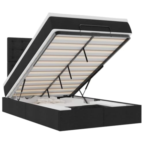 vidaXL Ottoman-Bett mit Matratze Schwarz 120x200 cm Stoff, Bettrahmen, Bettgestell mit Stauraum, Polsterbett, Bettgestell, Bettrahmen mit Stauraum