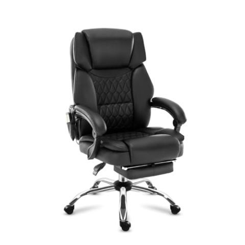 MARK ADLER Boss 6.0 Black | Bürostuhl Massagesessel Ergonomischer Chefsessel mit Massagefunktion | 4 Punkt Vibrations | Fußstütze | Wärmefunktion | Drehbar | Kopfunterstützung | Kunstleder | Schwarz
