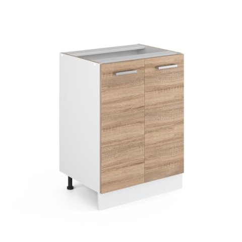 Vicco Unterschrank R-Line, Sonoma/Weiß, 60 cm mit Türen, ohne Arbeitsplatte