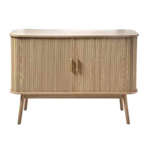 Calicosy - Sideboard Vintage 2 Schiebetüren - Eichenholzoptik - Gerillte Front - Spanplatten - Griffe und Füße aus Holz - Wohnzimmer, Salon, Schlafzimmer - B 110 x T 39 x H 75 cm