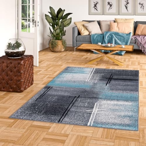 Designer Teppich Modern Wohnzimmer Schlafzimmer Esszimmer Kurzflor Brilliant Schwarz Blau Verlauf