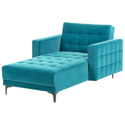 Chaiselongue Samt see blau mit Schlaffunktion Metallgestell schwarz Aberdeen