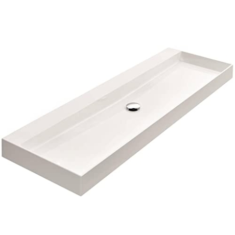 Ben Modena Waschbecken aus Mineralmarmor 140x45x9 cm - 1 Becken 2 Armaturenlöcher Glanz weiß - Waschbecken für Unterschrank, Waschtisch für Badmöbel Set
