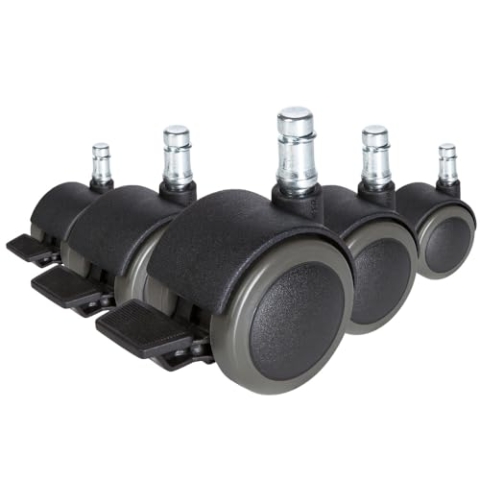 hjh OFFICE 619037 5X Hartbodenrollen mit Feststellbremse 10mm / 50mm Stuhlrollen Bürostuhl für Harte Böden