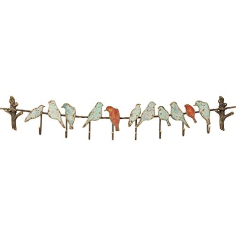 Kare Design Wandgarderobe Bird Party, Grün/Rot, Garderobenleiste, Stahlgestell, mit 8 Haken, Vintage-Stil, 19x102x6 cm (H/B/T)