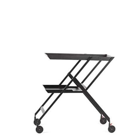Alessi, Plico RS11 B, Klapp-Servierwagen aus Stahl, epoxidharzlackiert, schwarz. Ebenen aus Polyurethan.