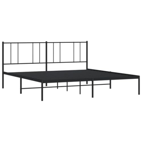 vidaXL Bettgestell, Bettrahmen mit Kopfteil Lattenrost, Metallbett Bett für Schlafzimmer, Doppelbett Gästebett, Metall Schwarz 180x200cm