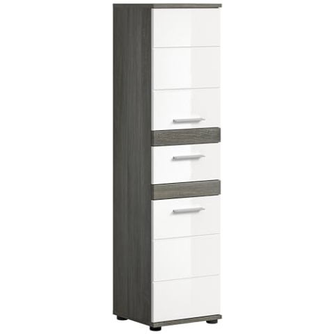 xonox.home Badezimmer Blake X02B2710 Hochschrank Schrank Kommode hoch in Front weiß Hochglanz Korpus rauchsilber Nb.ca.35x134x31 cm