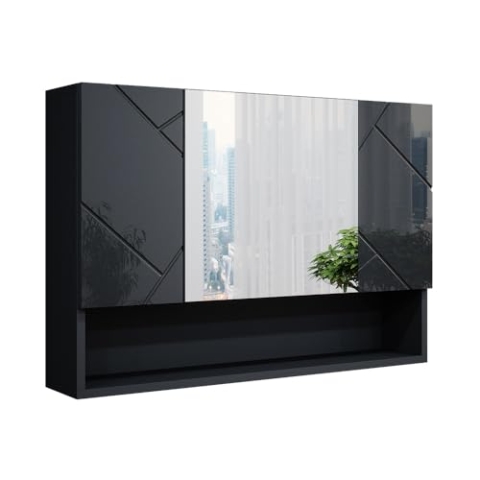 Vicco Badspiegelschrank Irma, Badezimmerspiegel, Anthrazit Hochglanz, 80 x 55 cm