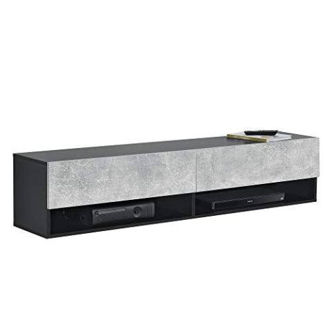 [en.casa] Hängeboard Halmstad 140 x 31 x 30 cm mit Schranktüren Hängeschrank mit Ablagefächern TV Lowboard Schwarz/Betonoptik