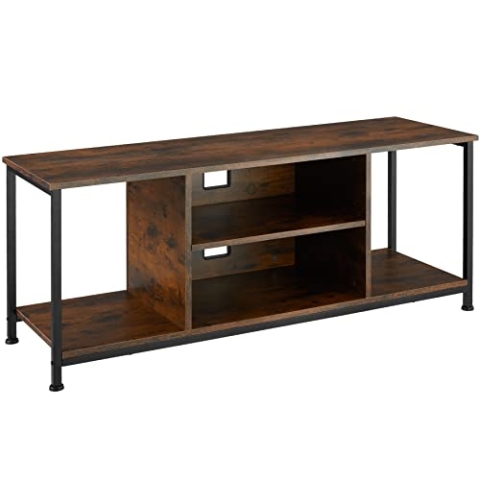 tectake® TV-Regal mit 4 offenen Fächern, 110/120 x 40 x 50,5 cm, Industrie-Design, Fernsehtisch Lowboard mit Verstellbarer Ablage, schwarzes Metallgestell (Industrial Dunkelbraun, 120 cm)